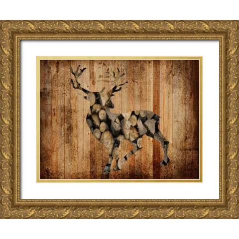 Deer Woods 2 Gold Ornate Wood Framed Art Print with Double Matting by Lewis, Sheldon
