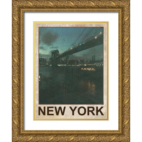 New York Night Gold Ornate Wood Framed Art Print with Double Matting by Lewis, Sheldon