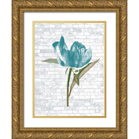 Blue Brick Floral Gold Ornate Wood Framed Art Print with Double Matting by Lewis, Sheldon