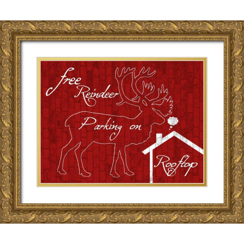 Free Reindeer Parking Gold Ornate Wood Framed Art Print with Double Matting by Lewis, Sheldon