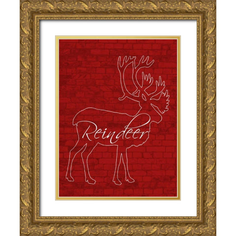 Reindeer Gold Ornate Wood Framed Art Print with Double Matting by Lewis, Sheldon