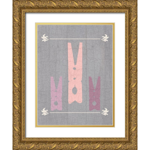 Laundry Pins Gold Ornate Wood Framed Art Print with Double Matting by Lewis, Sheldon