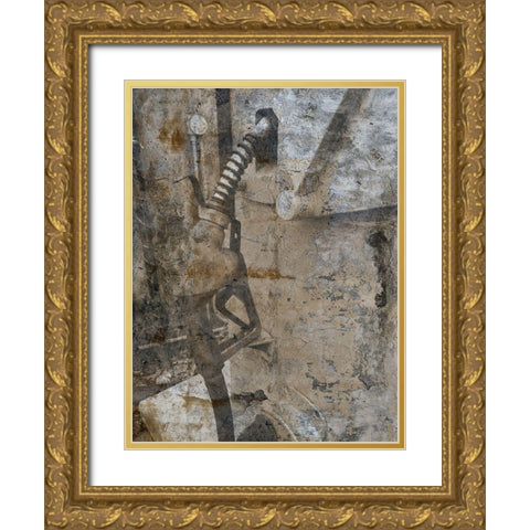 Self Service Pump B Gold Ornate Wood Framed Art Print with Double Matting by Lewis, Sheldon