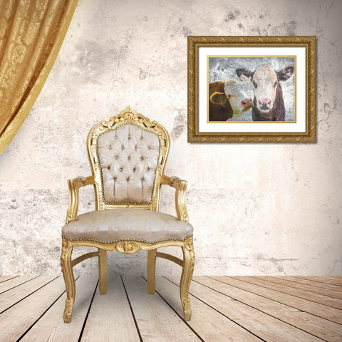 Two Moo Gold Ornate Wood Framed Art Print with Double Matting by Lewis, Sheldon