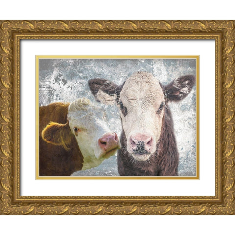 Two Moo Gold Ornate Wood Framed Art Print with Double Matting by Lewis, Sheldon