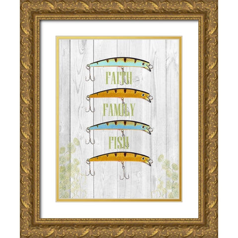 Faith Family Fish Gold Ornate Wood Framed Art Print with Double Matting by Lewis, Sheldon