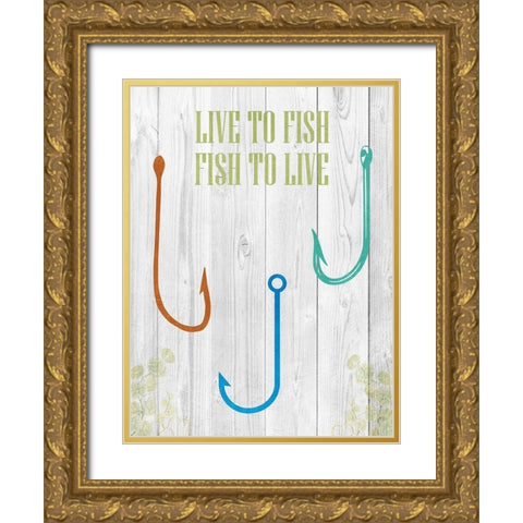 Live To Fish Gold Ornate Wood Framed Art Print with Double Matting by Lewis, Sheldon