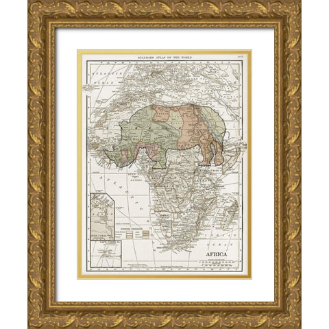 Safari Map Gold Ornate Wood Framed Art Print with Double Matting by Lewis, Sheldon