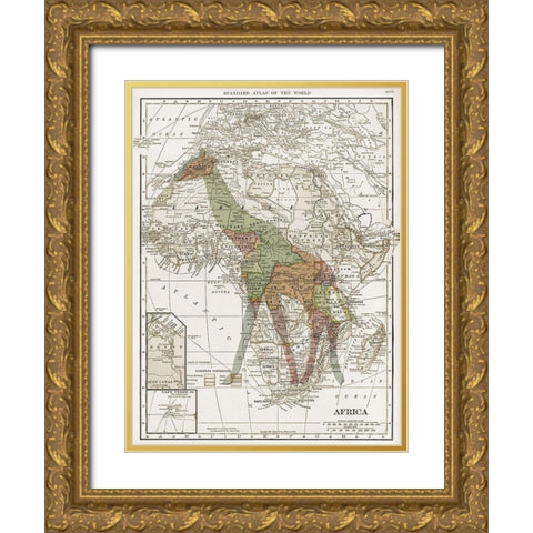 Safari Map 2 Gold Ornate Wood Framed Art Print with Double Matting by Lewis, Sheldon