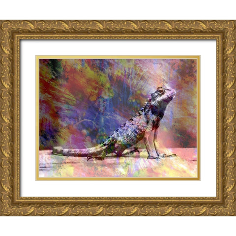 Hello Geco Gold Ornate Wood Framed Art Print with Double Matting by Lewis, Sheldon