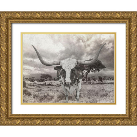 Steer Gold Ornate Wood Framed Art Print with Double Matting by Lewis, Sheldon