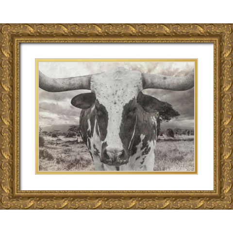 Steer Gold Ornate Wood Framed Art Print with Double Matting by Lewis, Sheldon