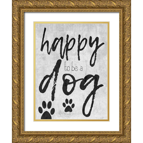 Happy Dog Gold Ornate Wood Framed Art Print with Double Matting by Lewis, Sheldon