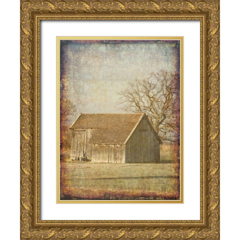 Old Farm View Gold Ornate Wood Framed Art Print with Double Matting by Lewis, Sheldon