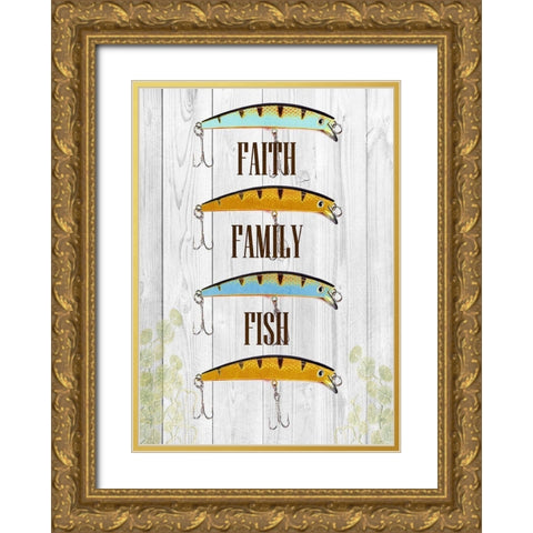 Faith Family Fish Gold Ornate Wood Framed Art Print with Double Matting by Lewis, Sheldon