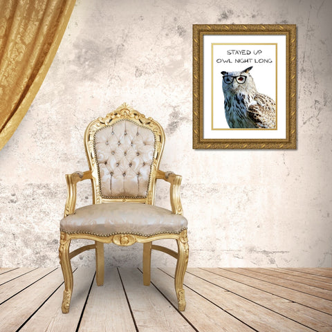 Owl Night Gold Ornate Wood Framed Art Print with Double Matting by Lewis, Sheldon