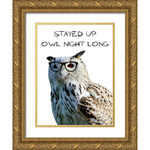 Owl Night Gold Ornate Wood Framed Art Print with Double Matting by Lewis, Sheldon