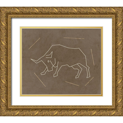 Bull 2 Gold Ornate Wood Framed Art Print with Double Matting by Lewis, Sheldon