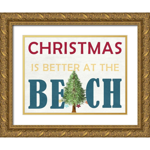 Christmas At The Beach Gold Ornate Wood Framed Art Print with Double Matting by Lewis, Sheldon