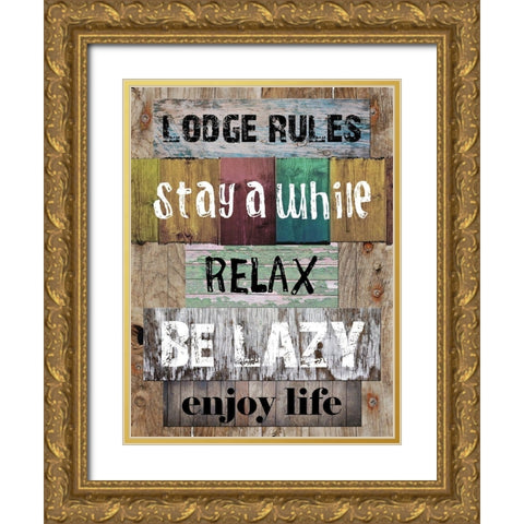 Lodge Rules Gold Ornate Wood Framed Art Print with Double Matting by Lewis, Sheldon