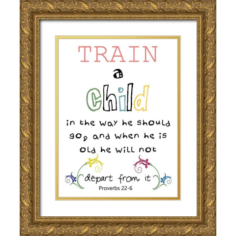 Train A Child Gold Ornate Wood Framed Art Print with Double Matting by Lewis, Sheldon