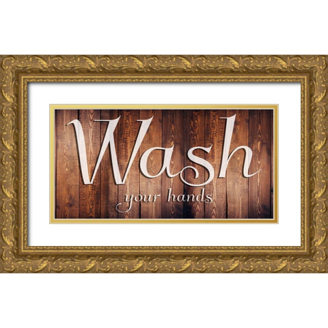 Wash Your Hands Gold Ornate Wood Framed Art Print with Double Matting by Lewis, Sheldon