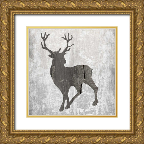 Buck Hunt Gray Gold Ornate Wood Framed Art Print with Double Matting by Lewis, Sheldon
