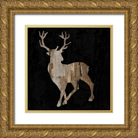 Buck Hunt Silhouette Gold Ornate Wood Framed Art Print with Double Matting by Lewis, Sheldon