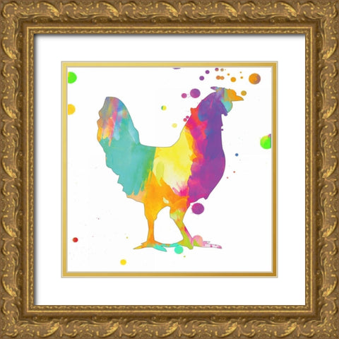 Bubbly Rooster Gold Ornate Wood Framed Art Print with Double Matting by Lewis, Sheldon