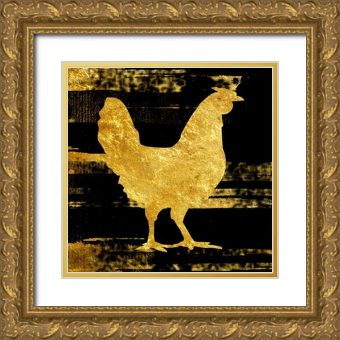 Rich Rooster Gold Ornate Wood Framed Art Print with Double Matting by Lewis, Sheldon