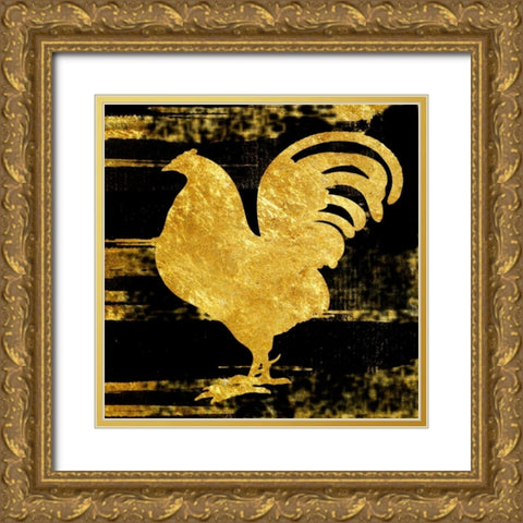 Gold Rush Rooster Gold Ornate Wood Framed Art Print with Double Matting by Lewis, Sheldon