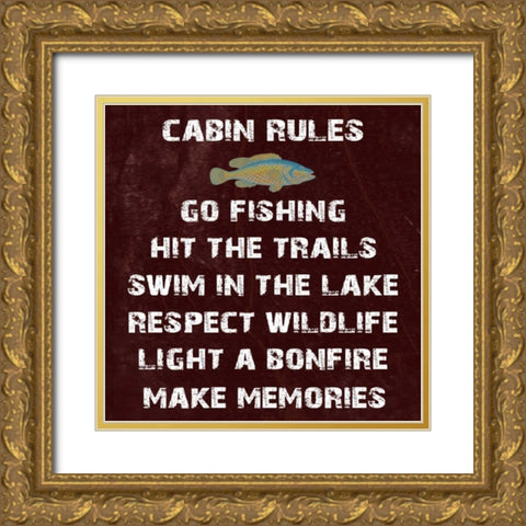 Cabin Rules Gold Ornate Wood Framed Art Print with Double Matting by Lewis, Sheldon