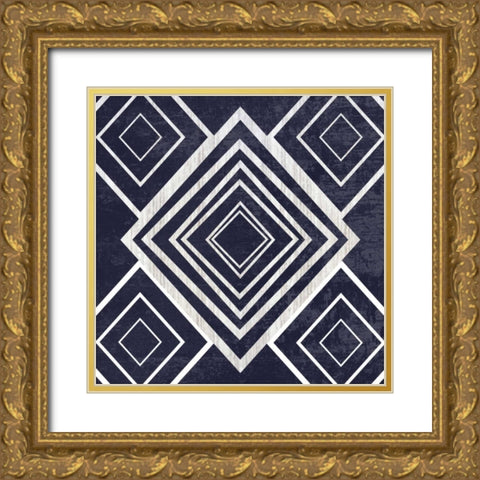 Indigo Geometrical Gem 1 Gold Ornate Wood Framed Art Print with Double Matting by Lewis, Sheldon