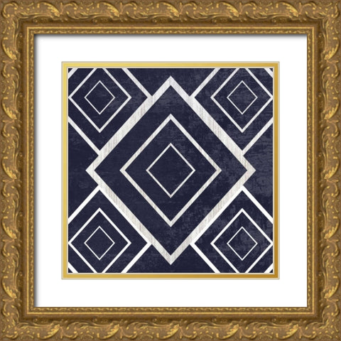 Indigo Geometrical Gem 2 Gold Ornate Wood Framed Art Print with Double Matting by Lewis, Sheldon