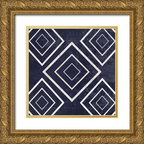 Indigo Geometrical Gem 3 Gold Ornate Wood Framed Art Print with Double Matting by Lewis, Sheldon