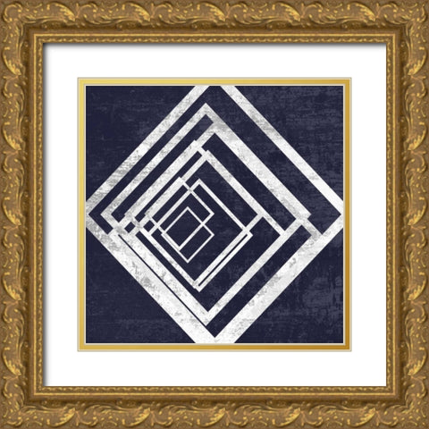 Indigo And White Escape Gold Ornate Wood Framed Art Print with Double Matting by Lewis, Sheldon