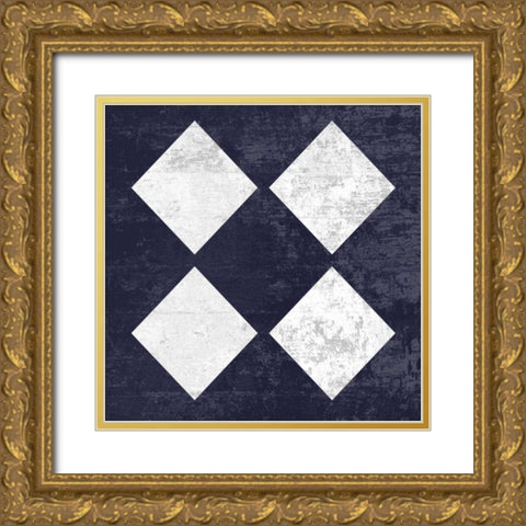 Indigo And White Diamond Mine Gold Ornate Wood Framed Art Print with Double Matting by Lewis, Sheldon