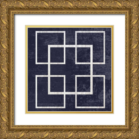 Indigo And White City Square Gold Ornate Wood Framed Art Print with Double Matting by Lewis, Sheldon