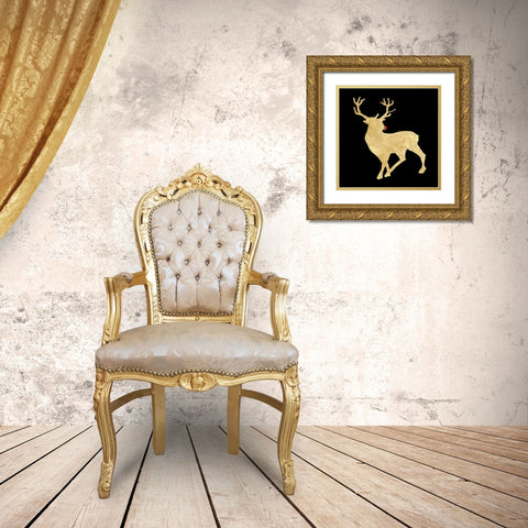 Run Run Rudolph Gold Ornate Wood Framed Art Print with Double Matting by Lewis, Sheldon
