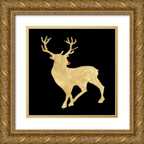 Run Run Rudolph Gold Ornate Wood Framed Art Print with Double Matting by Lewis, Sheldon