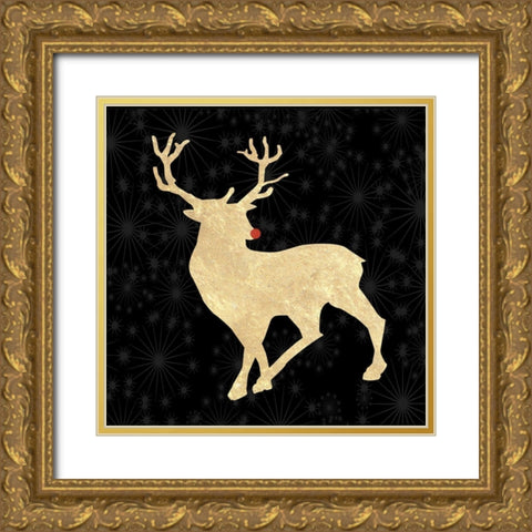 Run Run Rudolph Gold Tone Gold Ornate Wood Framed Art Print with Double Matting by Lewis, Sheldon
