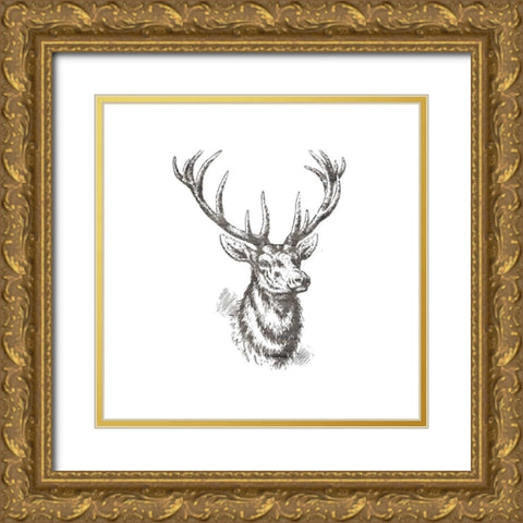 Big Buck 2 Gold Ornate Wood Framed Art Print with Double Matting by Lewis, Sheldon