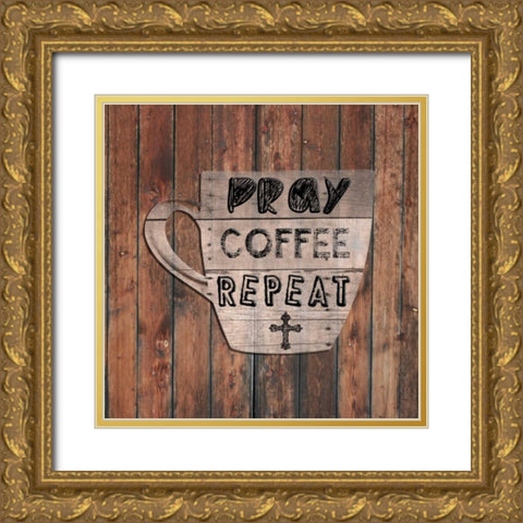 Pray Coffee Repeat Gold Ornate Wood Framed Art Print with Double Matting by Lewis, Sheldon
