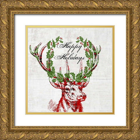 Hello Deer 3 Gold Ornate Wood Framed Art Print with Double Matting by Lewis, Sheldon