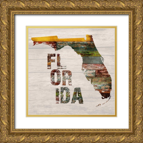 Florida Map Gold Ornate Wood Framed Art Print with Double Matting by Lewis, Sheldon