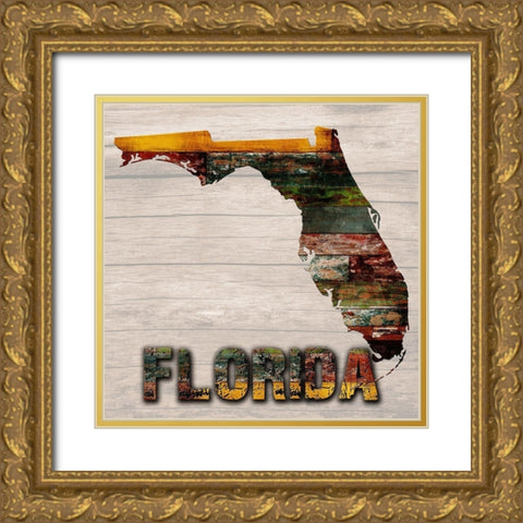 Florida Wooden Map Gold Ornate Wood Framed Art Print with Double Matting by Lewis, Sheldon
