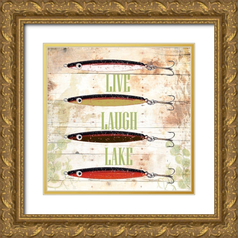 Live Laugh Lake Gold Ornate Wood Framed Art Print with Double Matting by Lewis, Sheldon
