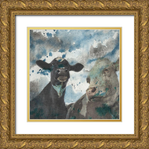 Moo Moo Friends Gold Ornate Wood Framed Art Print with Double Matting by Lewis, Sheldon