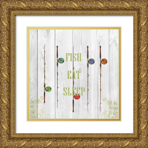Fish Eat Sleep Gold Ornate Wood Framed Art Print with Double Matting by Lewis, Sheldon