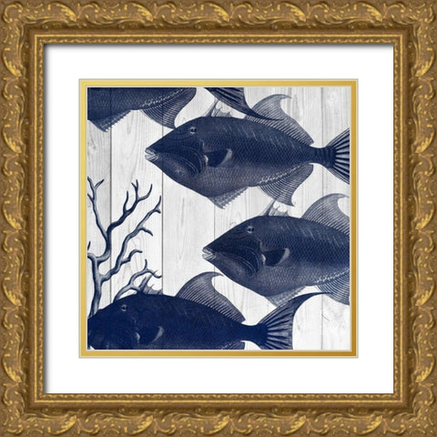 Fishes 2 Gold Ornate Wood Framed Art Print with Double Matting by Lewis, Sheldon
